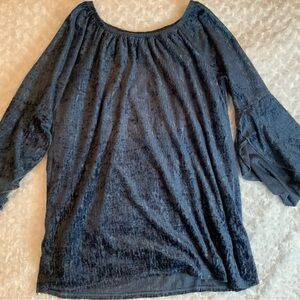 Calessa Velvet Mesh Long Sleeve Blouse Size XL Blue Flare Sleeve